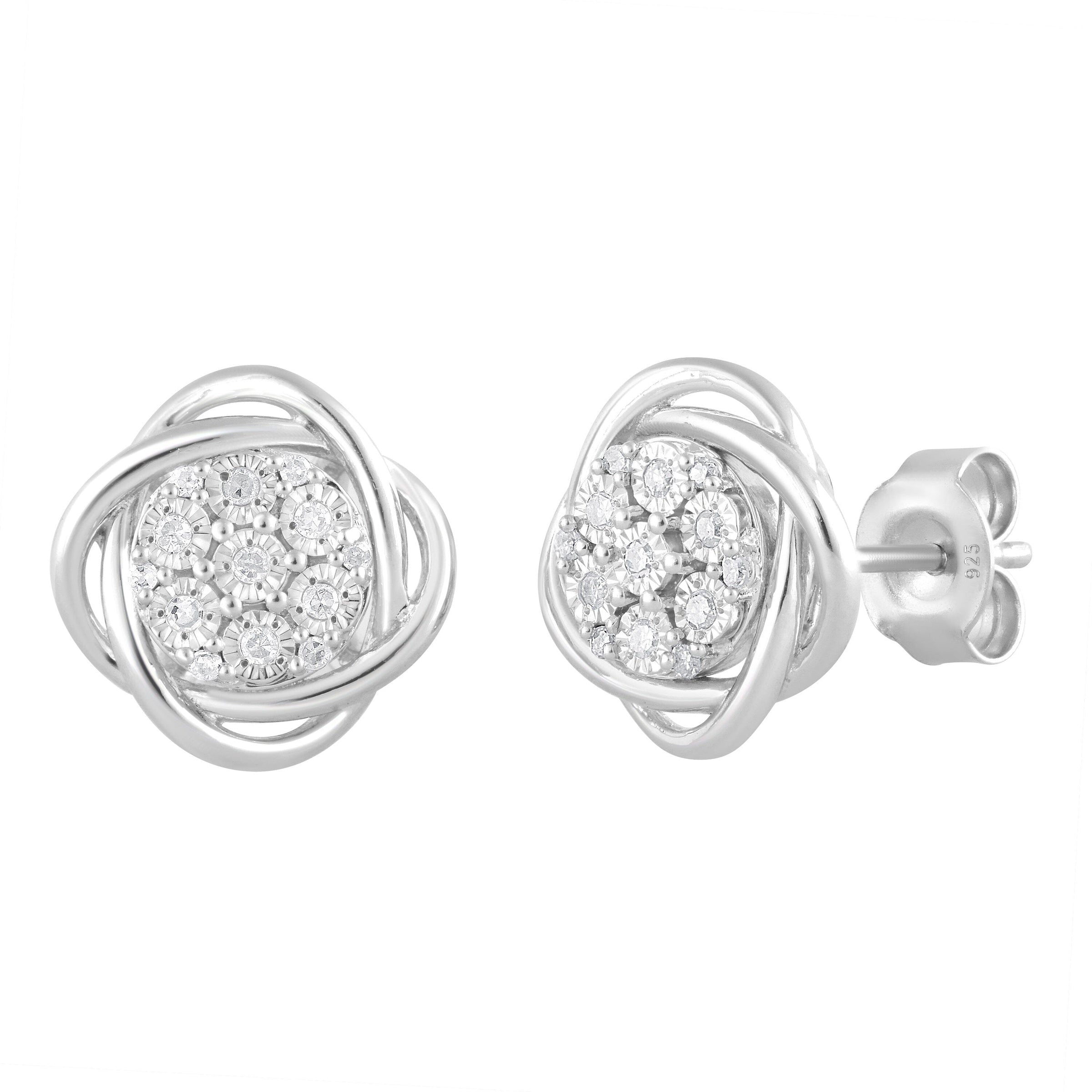 Fancy Swirl Halo Stud Earrings with 0.10ct of Diamonds in Sterling Silver Earrings Bevilles 