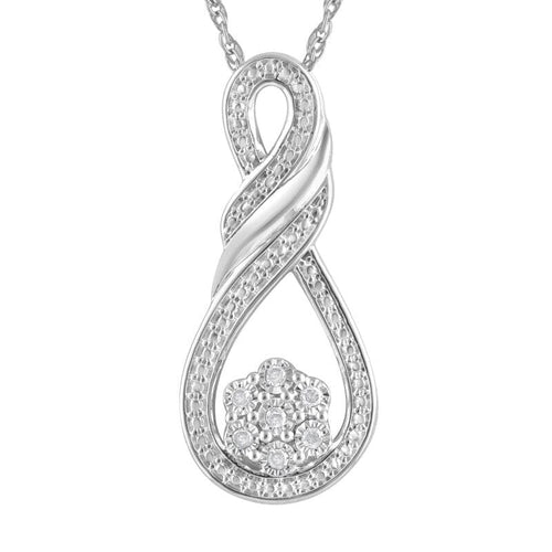 Fancy Flower Swirl Necklace with 0.08ct of Diamonds in Sterling Silver Necklaces Bevilles 