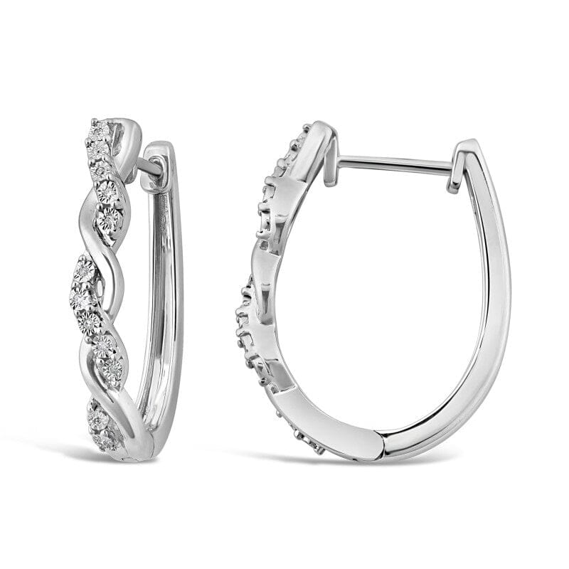 Brilliant Claw Plait Hoop Earrings with 0.05ct of Diamonds in Steling Silver Earrings Bevilles 