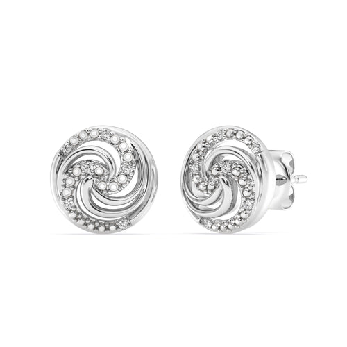 Diamond Set Swirl Stud Earrings in Sterling Silver Earrings Bevilles 
