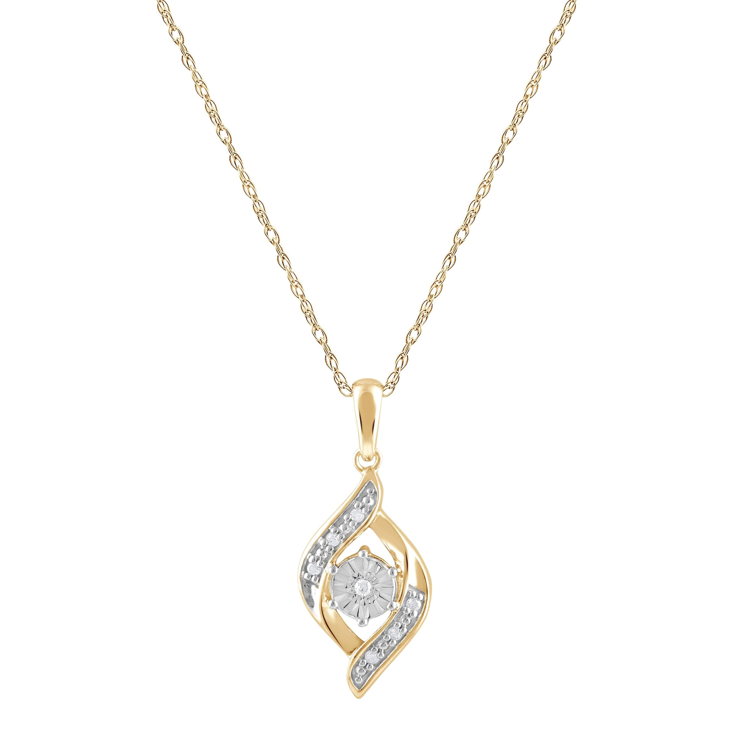 Flame Shaped Pendant Necklace with 0.03ct of Diamonds in 9ct Yellow Gold Plated Sterling Silver Necklaces Bevilles 
