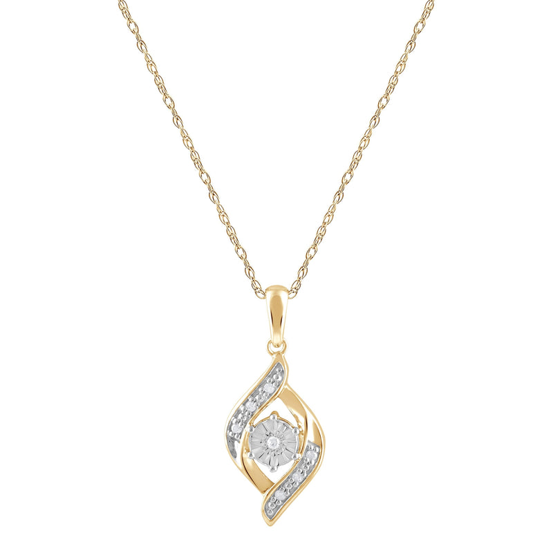 Flame Shaped Pendant Necklace with 0.03ct of Diamonds in 9ct Yellow Gold Plated Sterling Silver Necklaces Bevilles 