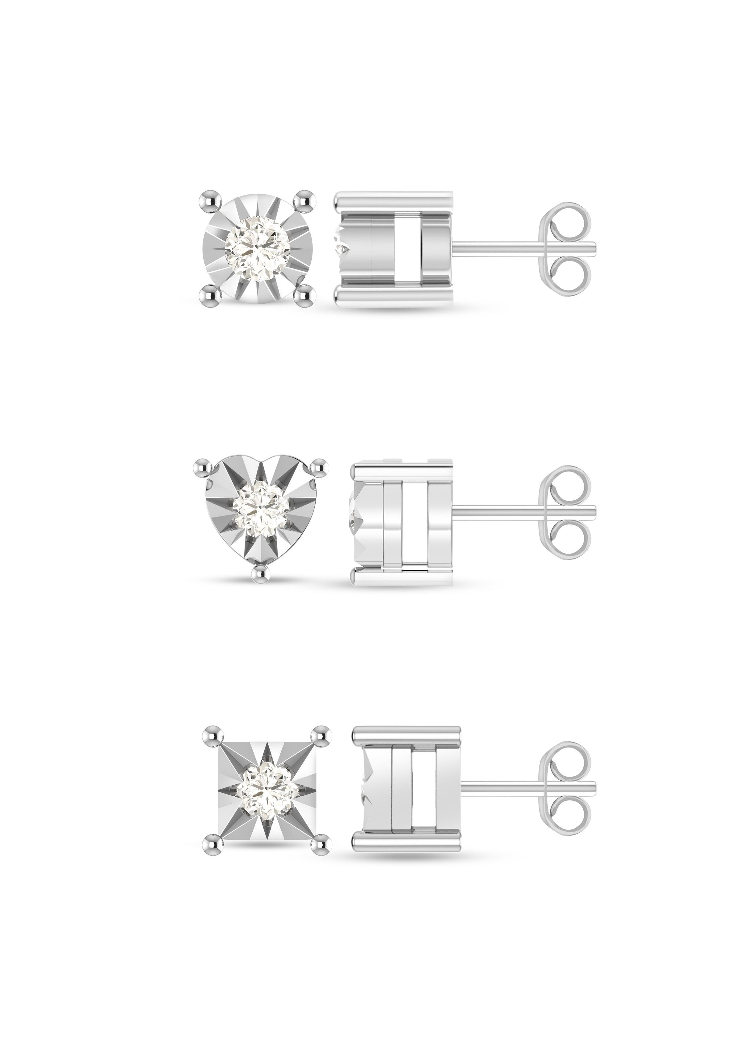 Diamond Set Square Heart and Circle Stud Earrings in Sterling Silver Earrings Bevilles 