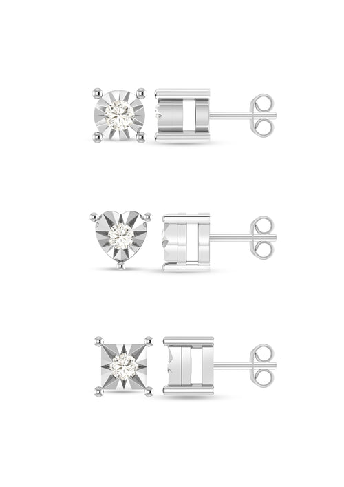 Diamond Set Square Heart and Circle Stud Earrings in Sterling Silver Earrings Bevilles 