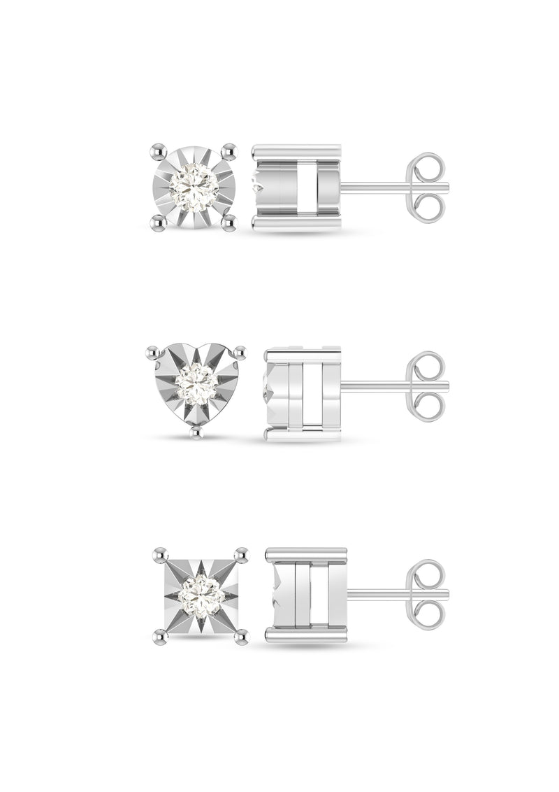 Diamond Set Square Heart and Circle Stud Earrings in Sterling Silver Earrings Bevilles 