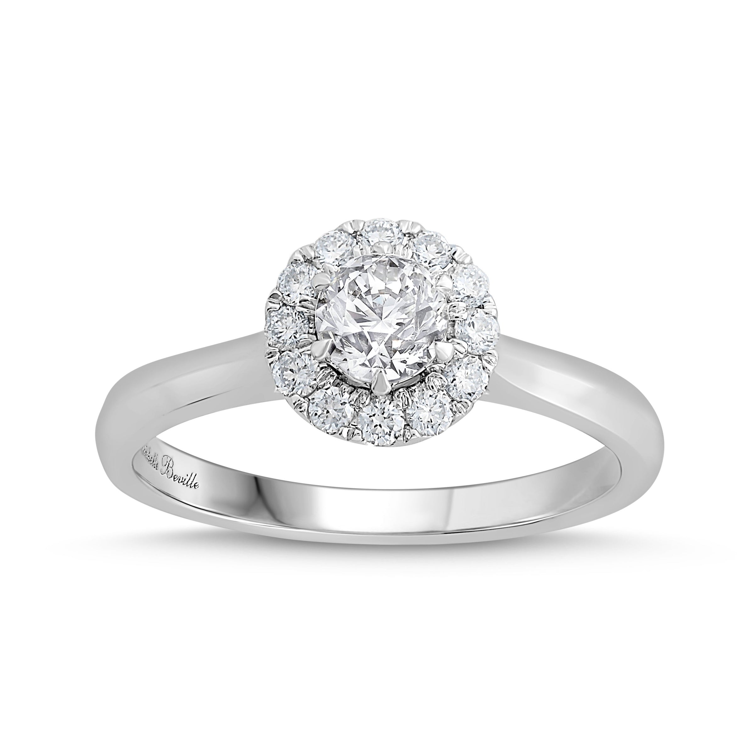 Love by Michelle Beville Halo Solitaire Ring with 0.65ct of Diamonds in 18ct White Gold Rings Bevilles 
