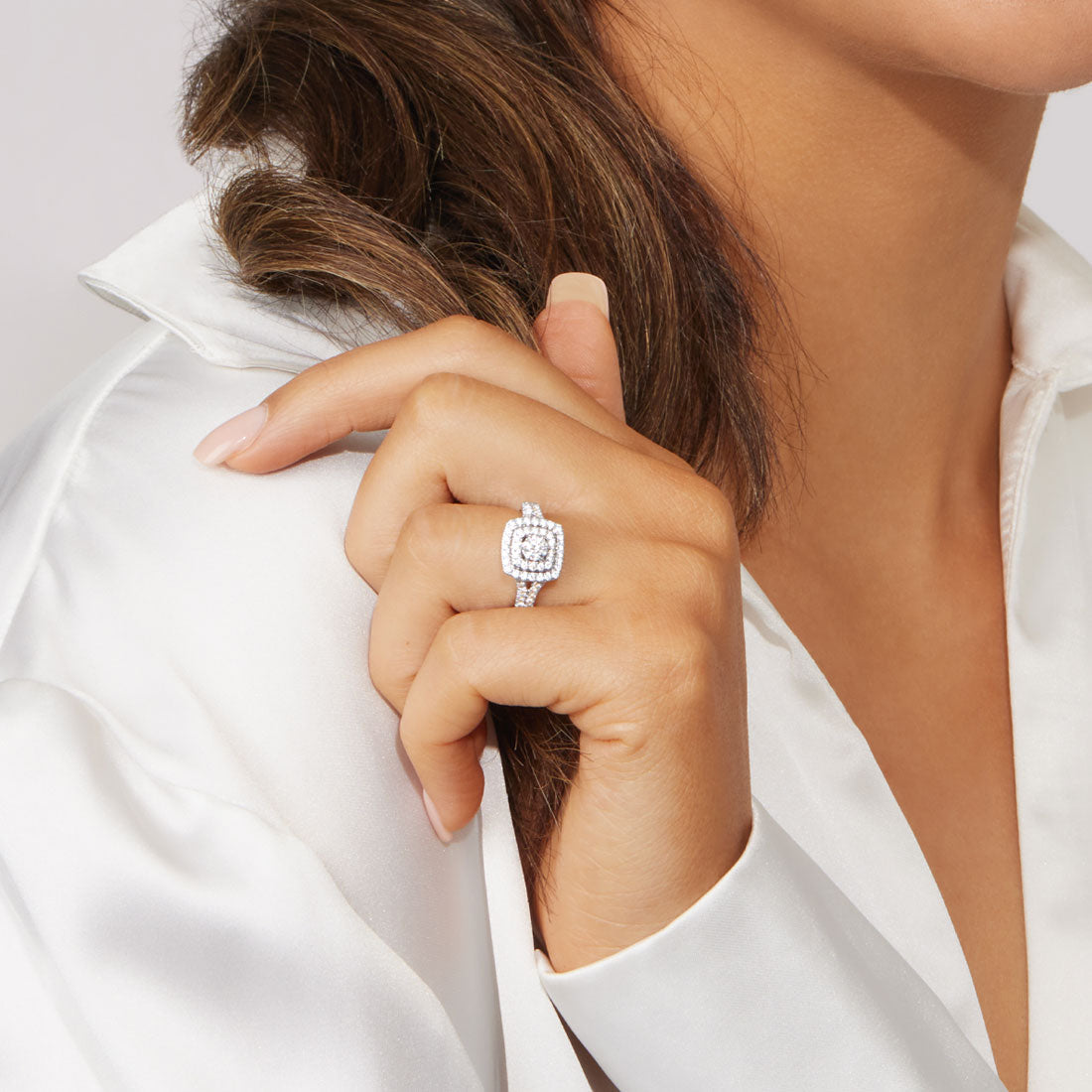 Love by Michelle Beville Halo Solitaire Ring with 1.00ct of Diamonds in 18ct White Gold Rings Bevilles 