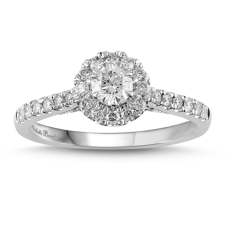 Love by Michelle Beville Halo Solitaire Ring with 0.65ct of Diamonds in 18ct White Gold Rings Bevilles 