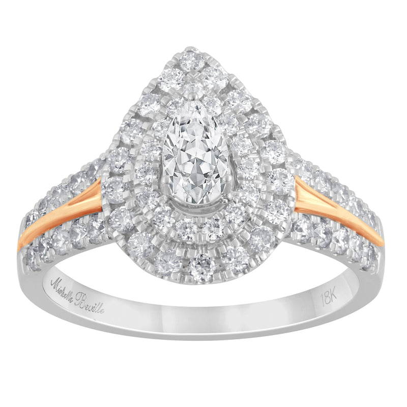 Love by Michelle Beville Pear Double Halo Ring with 1.00ct of Diamonds in 18ct Gold Rings Bevilles 