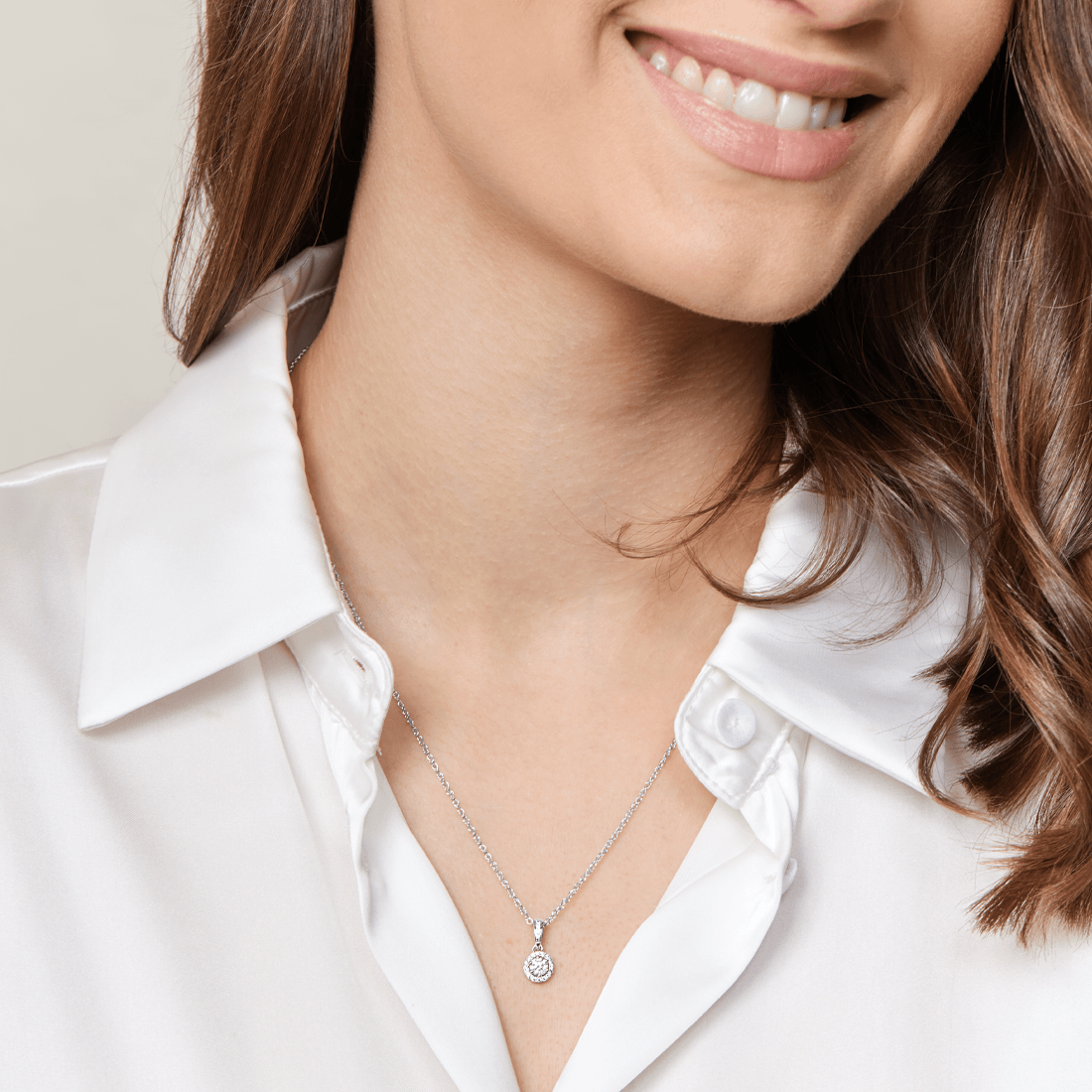 Love by Michelle Beville Halo Solitaire Necklace with 0.40ct of Diamonds in 18ct White Gold Necklaces Bevilles 