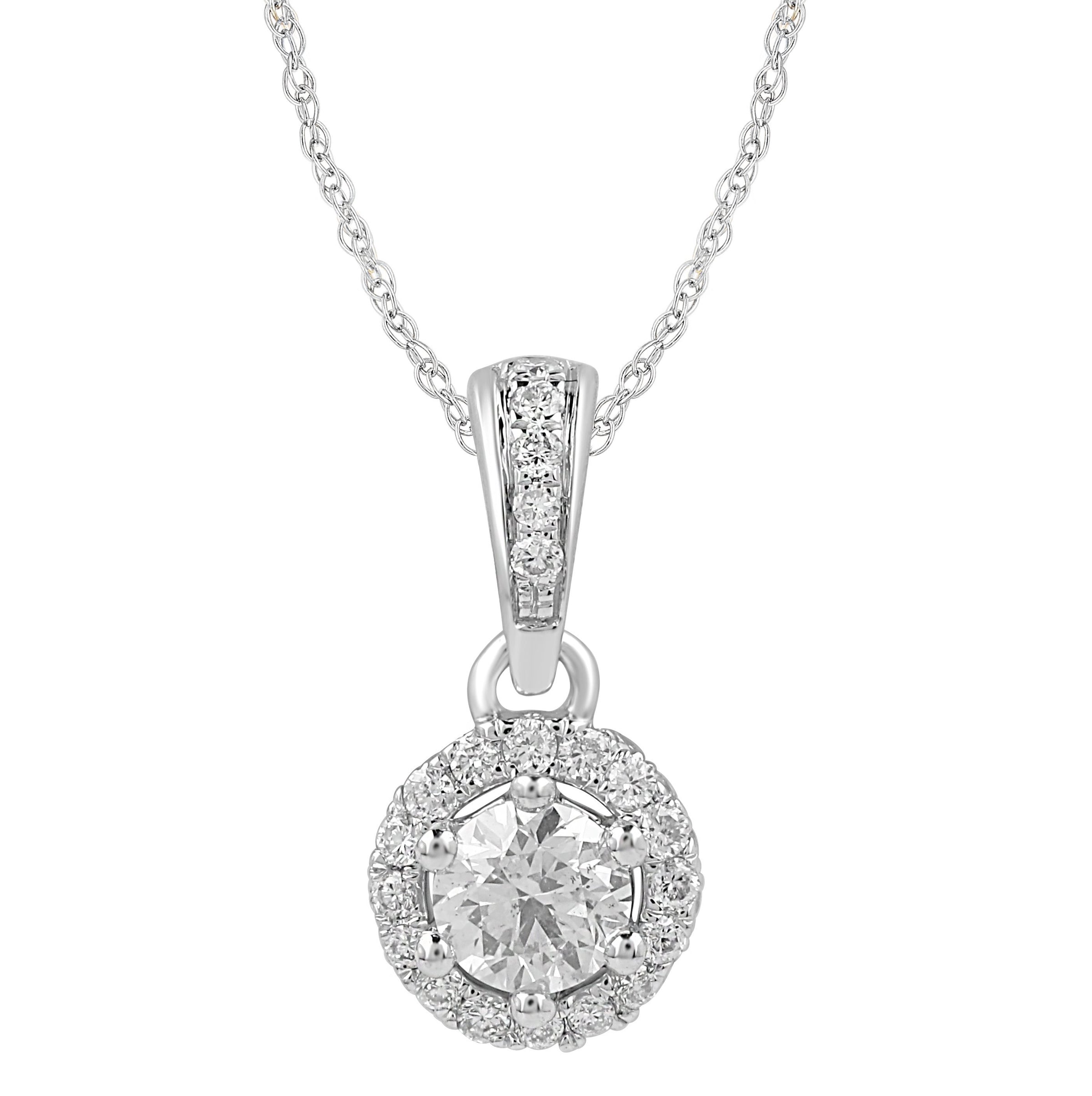Love by Michelle Beville Halo Solitaire Necklace with 0.40ct of Diamonds in 18ct White Gold Necklaces Bevilles 