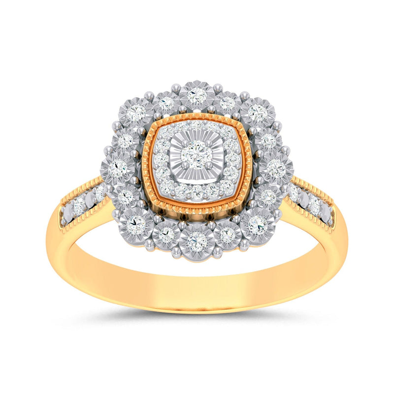 Meera Halo Square Look Ring with 0.15ct of Laboratory Grown Diamonds in 9ct Yellow Gold Rings Bevilles 