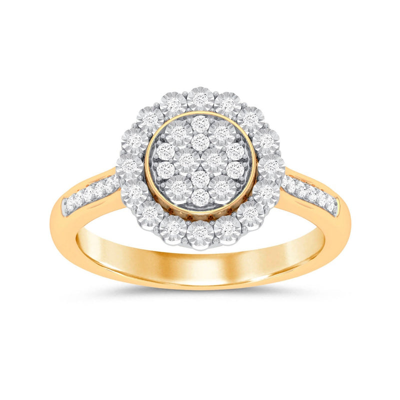 Meera Miracle Halo Ring with 1/5ct of Laboratory Grown Diamonds in 9ct Yellow Gold Rings Bevilles 