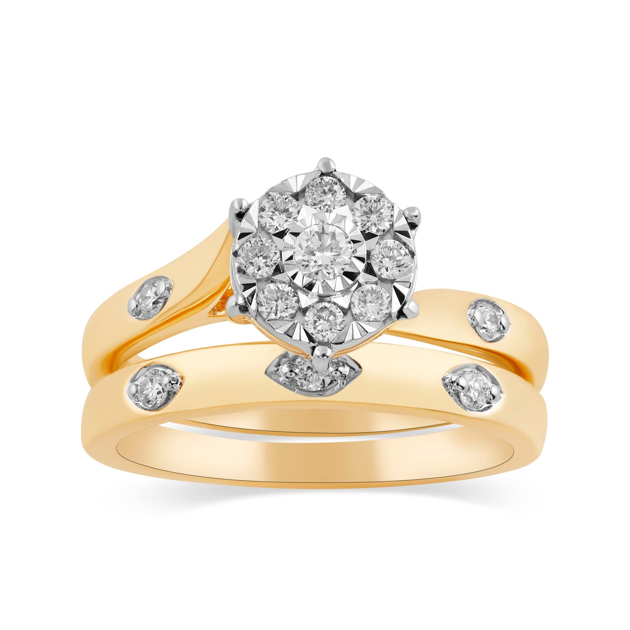 Meera Surround Flower Studded Ring Set with 1/3ct of Laboratory Grown Diamonds in 9ct Yellow Gold Rings Bevilles 