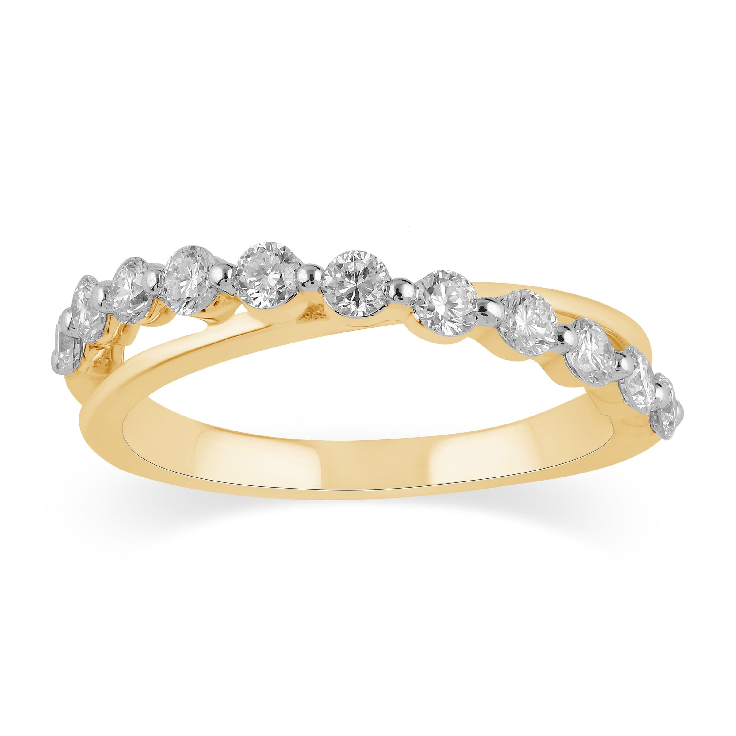 Meera Alternating Bead Crossover Ring with 1/2ct of Laboratory Grown Diamonds in 9ct Yellow Gold Rings Bevilles 