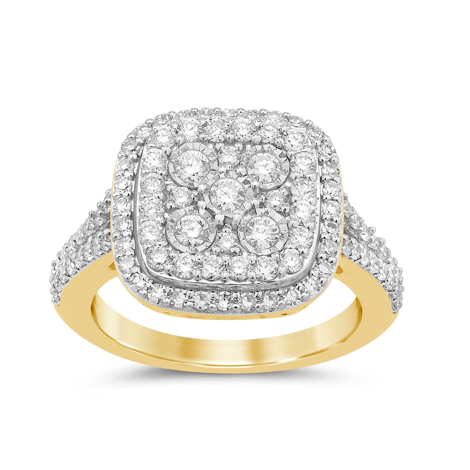 Meera Square Look Halo Ring with 1.00ct of Laboratory Grown Diamonds in 9ct Yellow Gold Rings Bevilles 