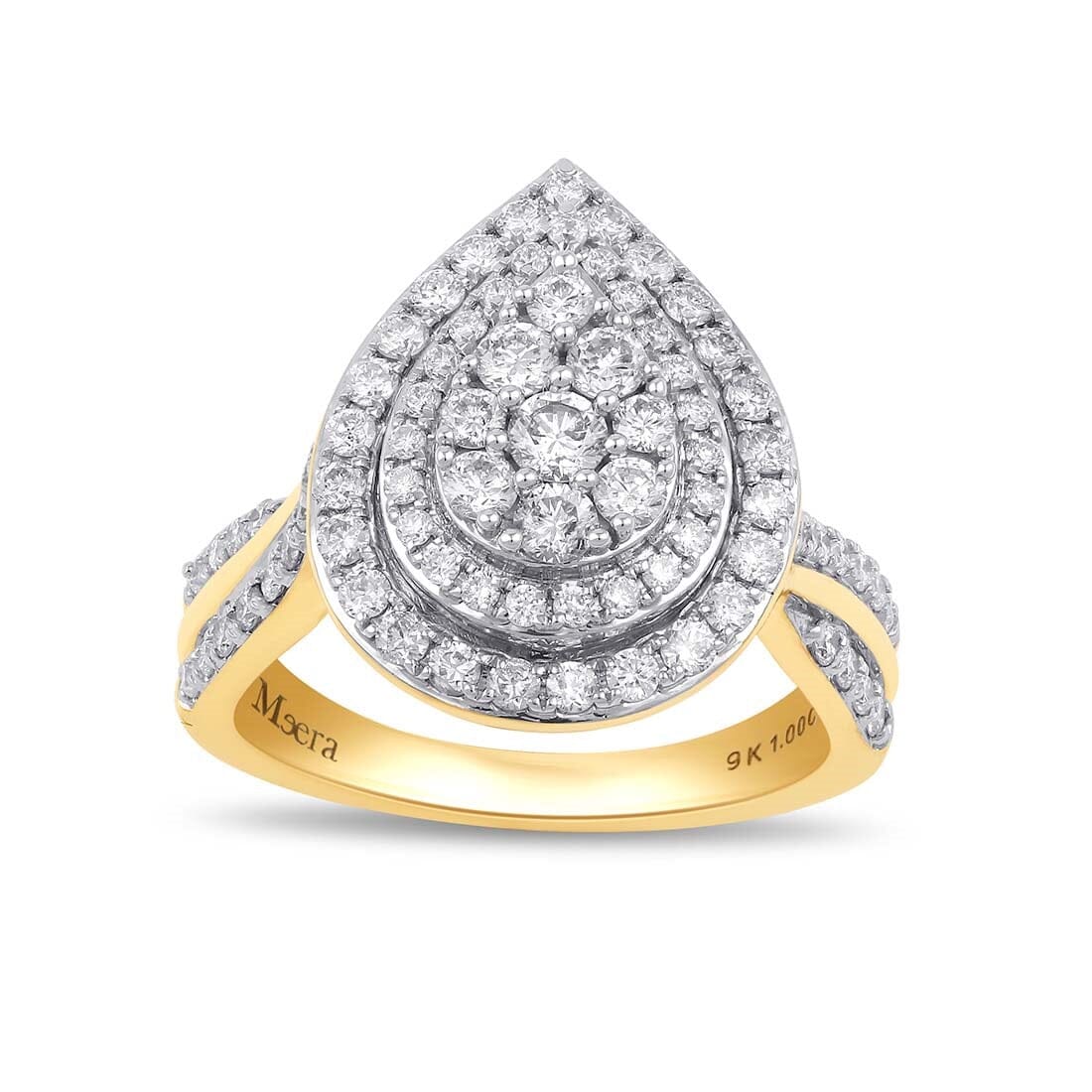 Meera Double Pear Halo Ring with 1.00ct of Laboratory Grown Diamonds in 9ct Yellow Gold Rings Bevilles 