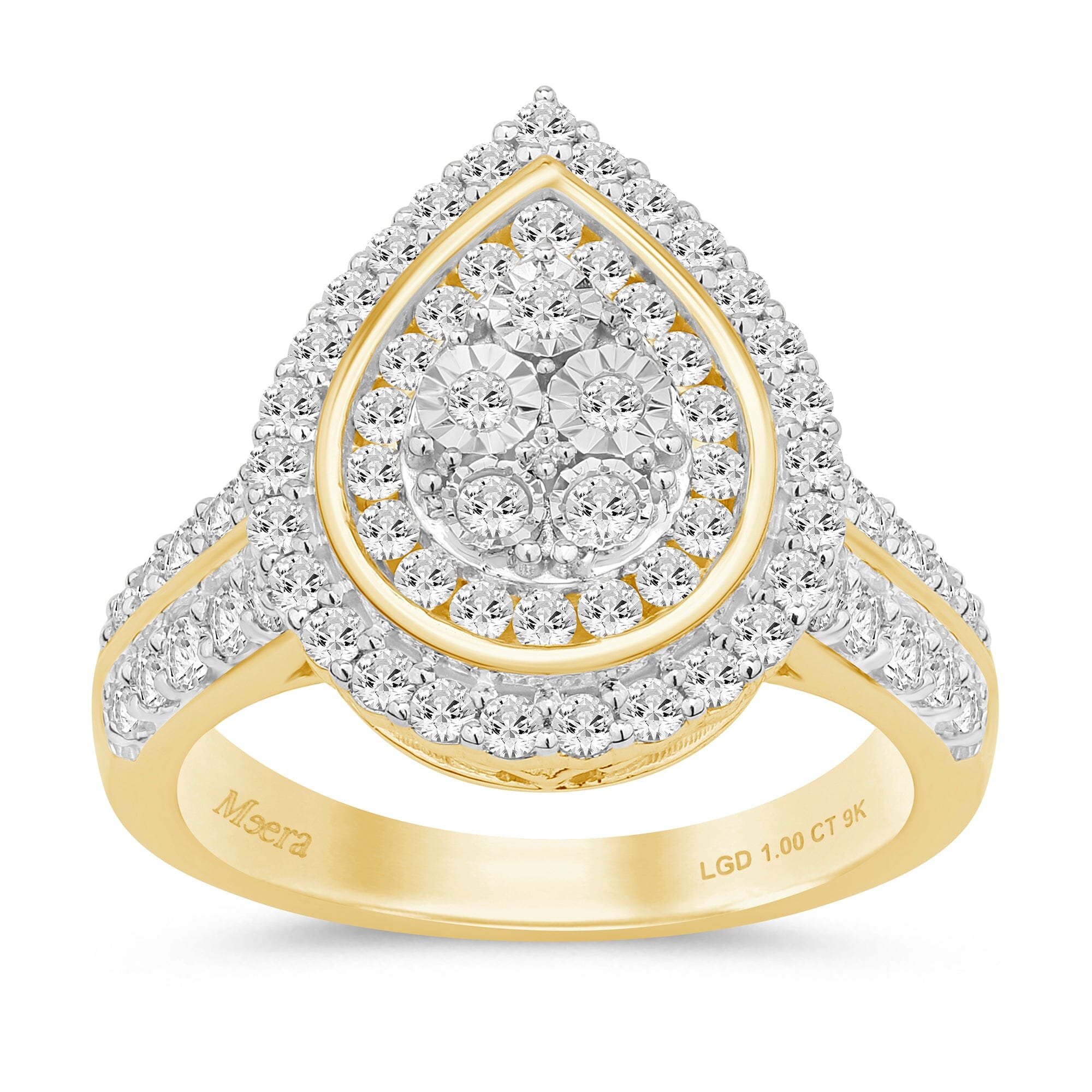 Meera Halo Ring with 1.00ct of Laboratory Grown Diamonds in 9ct Yellow Gold Rings Bevilles 