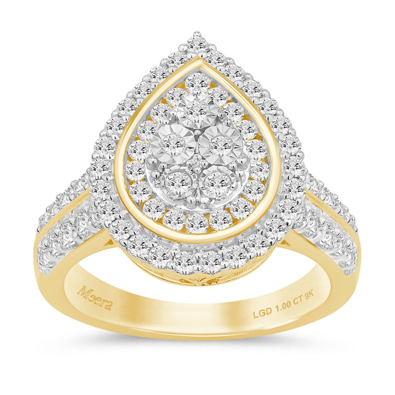 Meera Halo Ring with 1.00ct of Laboratory Grown Diamonds in 9ct Yellow Gold Rings Bevilles 