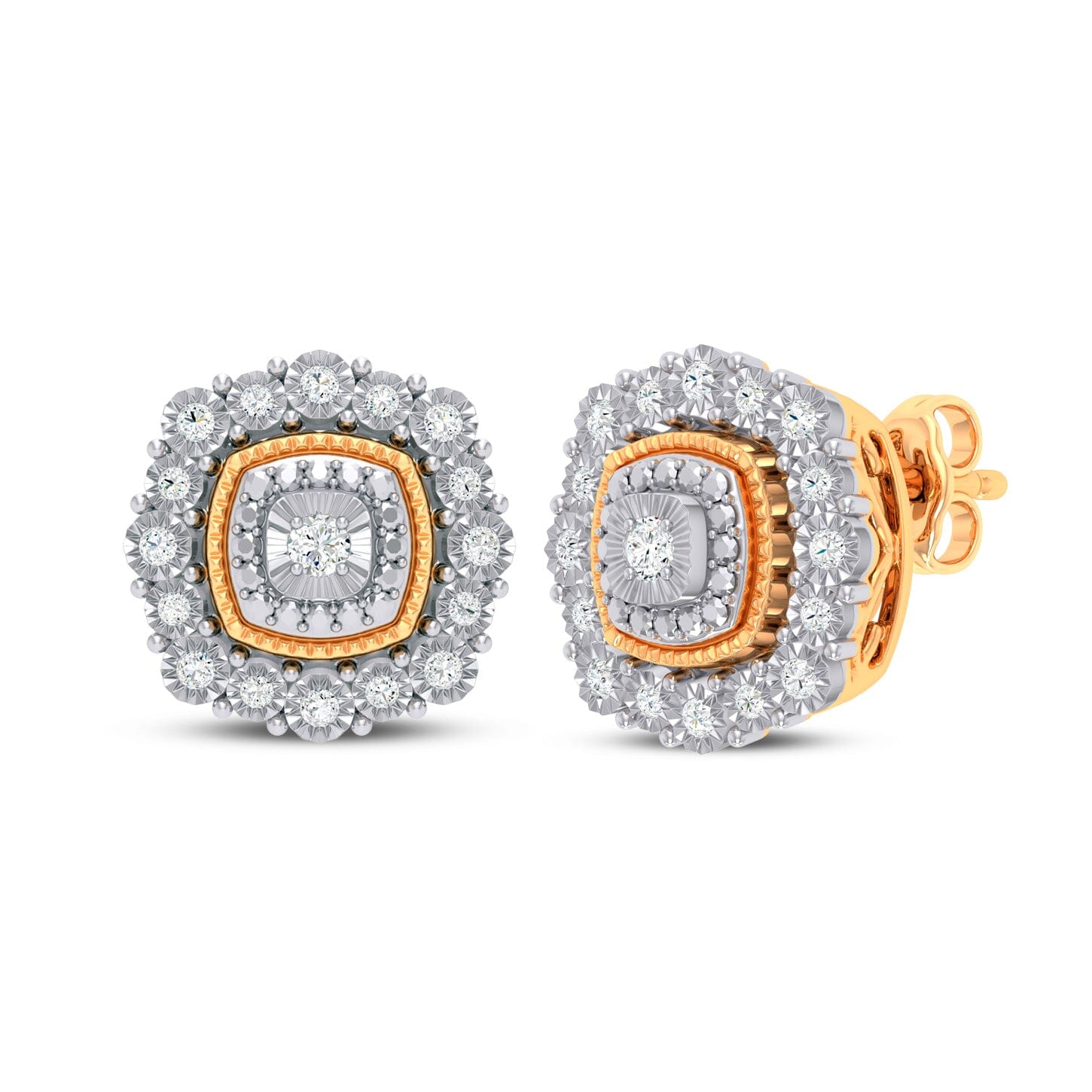 Meera Halo Square Look Stud Earrings with 0.15ct of Laboratory Grown Diamonds in 9ct Yellow Gold Earrings Bevilles 