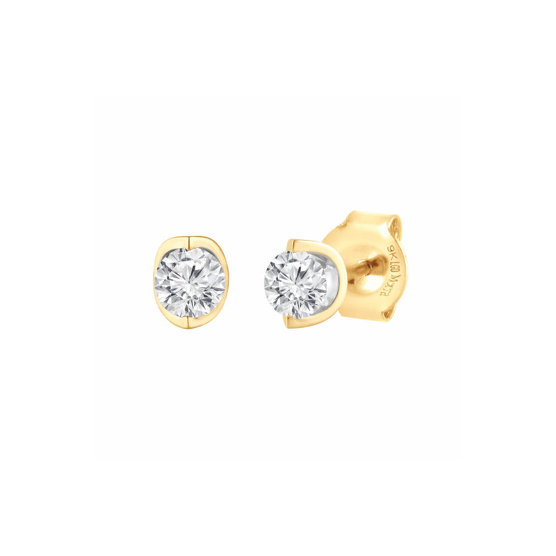 Meera Bezel Look 1/5ct Laboratory Grown Solitaire Diamond Earrings in 9ct Yellow Gold Earrings Bevilles 