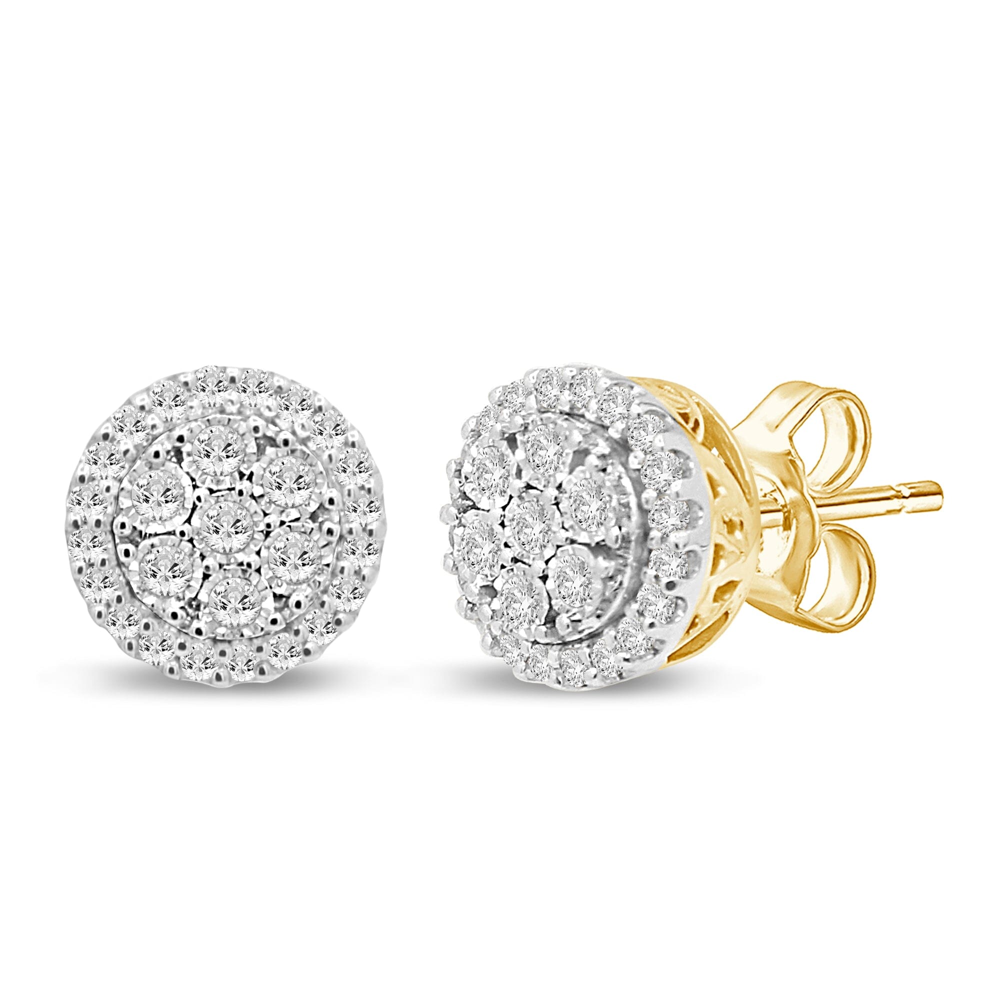 Meera Miracle Halo Stud Earrings with 0.50ct of Laboratory Grown Diamonds in 9ct Yellow Gold Earrings Bevilles 