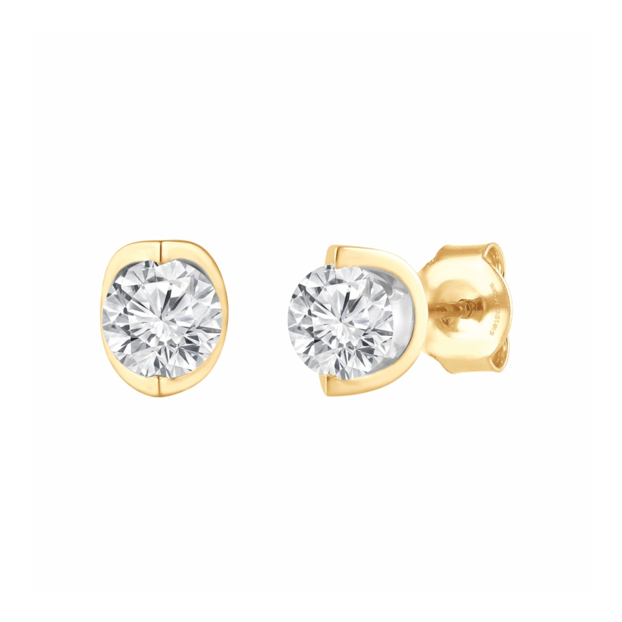 Meera Bezel Look 1.00ct Laboratory Grown Solitaire Diamond Earrings in 9ct Yellow Gold Earrings Bevilles 
