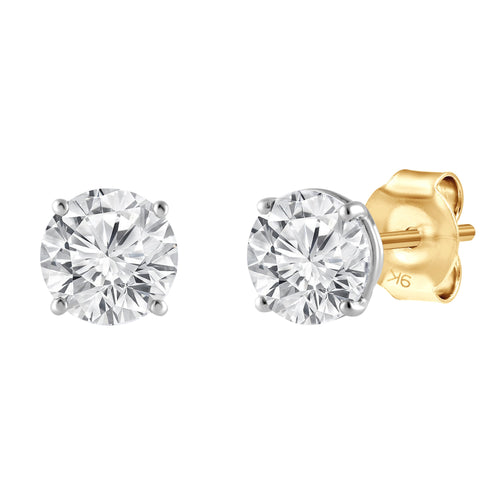 Meera 1.00ct Solitaire Laboratory Grown Diamond Earrings in 9ct Yellow Gold Earrings Bevilles 