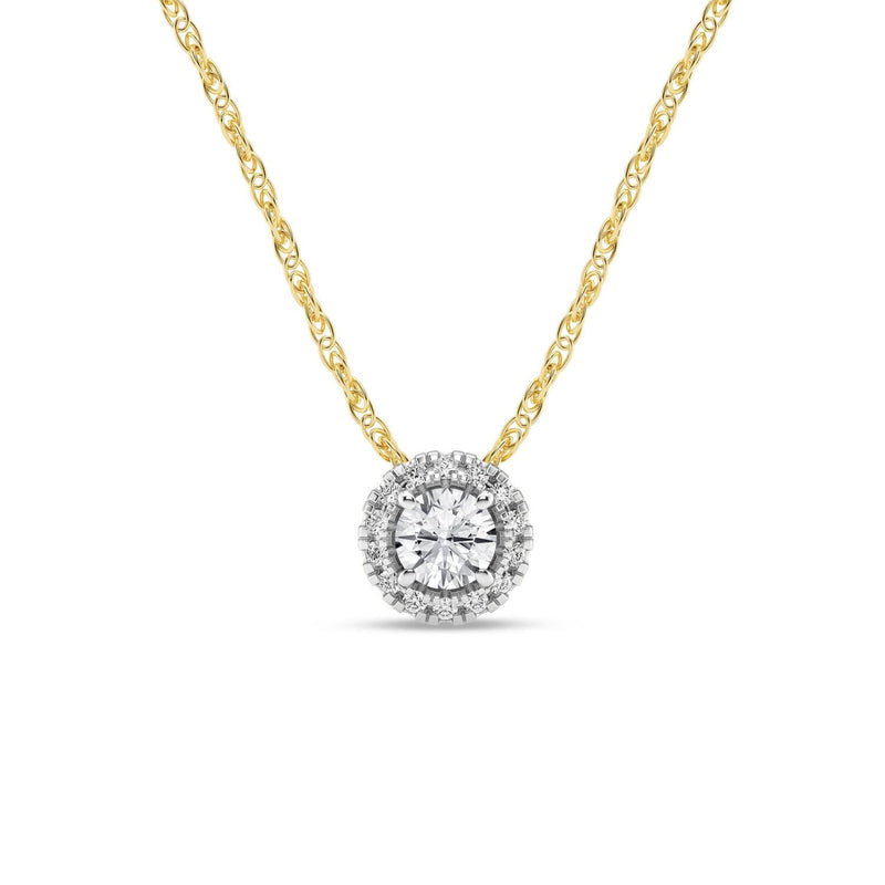 Meera Halo Solitaire Necklace with 1/4ct of Laboratory Grown Diamonds in 9ct Yellow Gold Necklaces Bevilles 