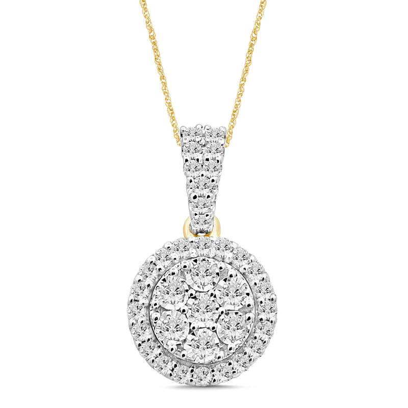 Meera Halo Necklace with 1/2ct of Laboratory Grown Diamonds in 9ct Yellow Gold Necklaces Bevilles 