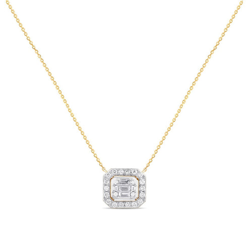 Meera Emerald Halo Necklace with 1/2ct of Laboratory Grown Diamonds in 9ct Yellow Gold Necklaces Bevilles 