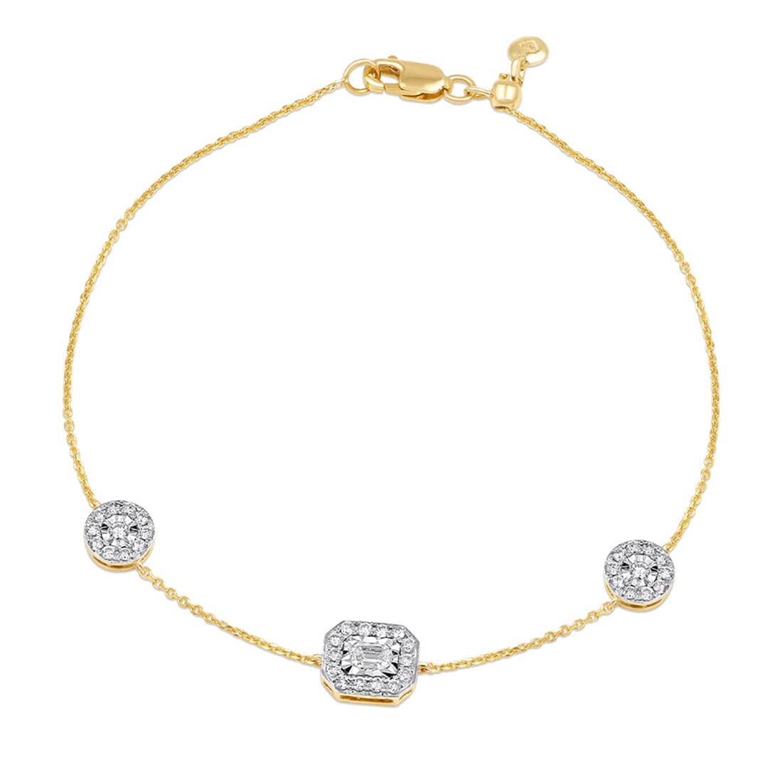 Meera Emerald Halo Station Bracelet with 1/2ct of Laboratory Grown Diamonds in 9ct Yellow Gold Bracelets Bevilles 