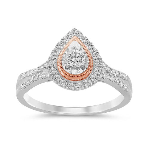 Meera Pear Shaped Solitaire Ring with 0.45ct of Laboratory Grown Diamonds in 9ct White Gold and 9ct Rose Gold Rings Bevilles 