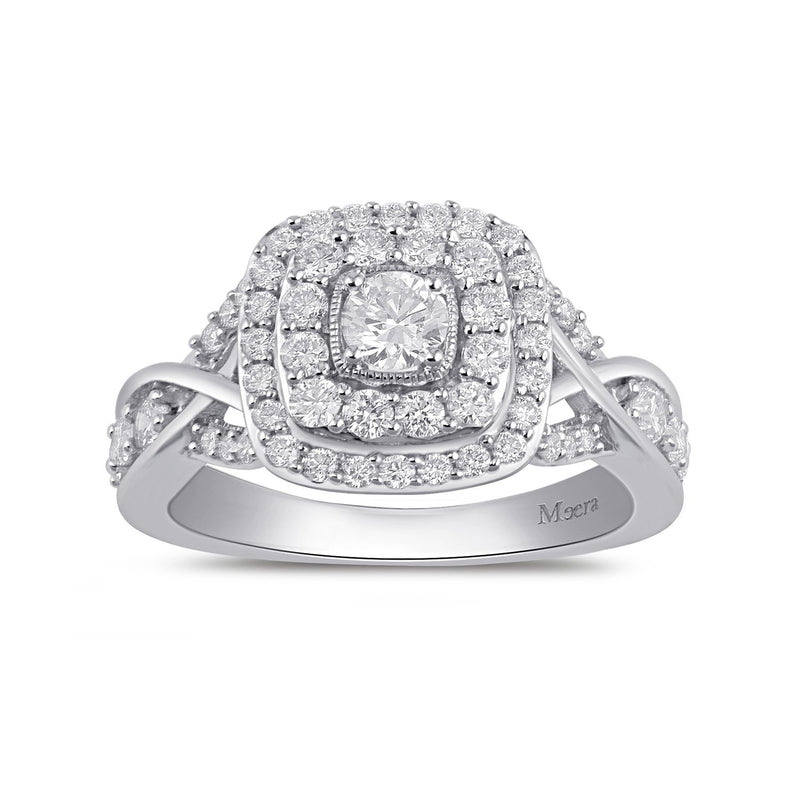 Meera Double Halo Square Ring with 1.00ct of Laboratory Grown Diamonds in 9ct White Gold Rings Bevilles 