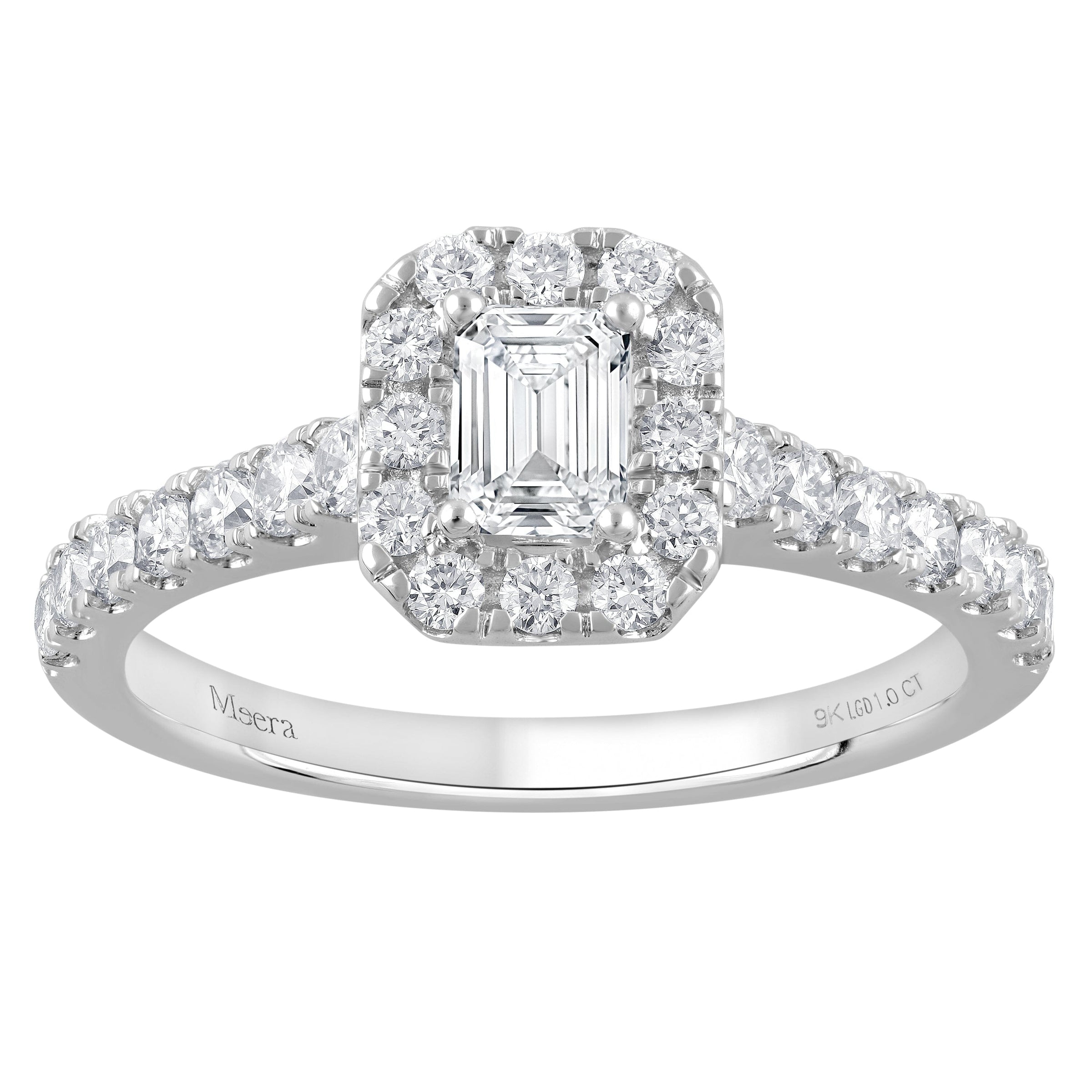Meera Emerald Cut Solitaire Ring with 1.00ct of Laboratory Grown Diamonds in 9ct White Gold Rings Bevilles 