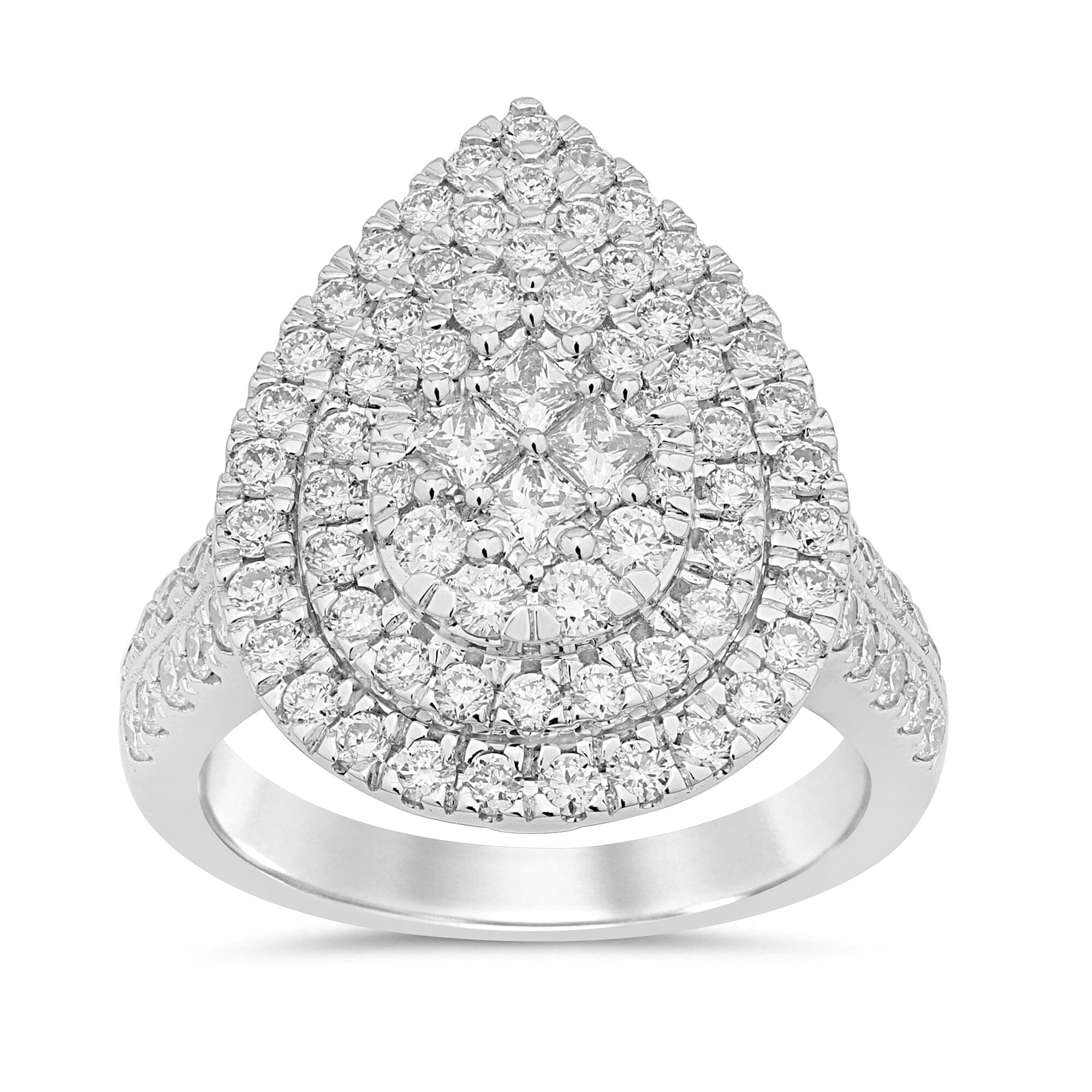 Meera Double Pear Halo Ring with 1.50ct of Laboratory Grown Diamonds in 9ct White Gold Rings Bevilles 