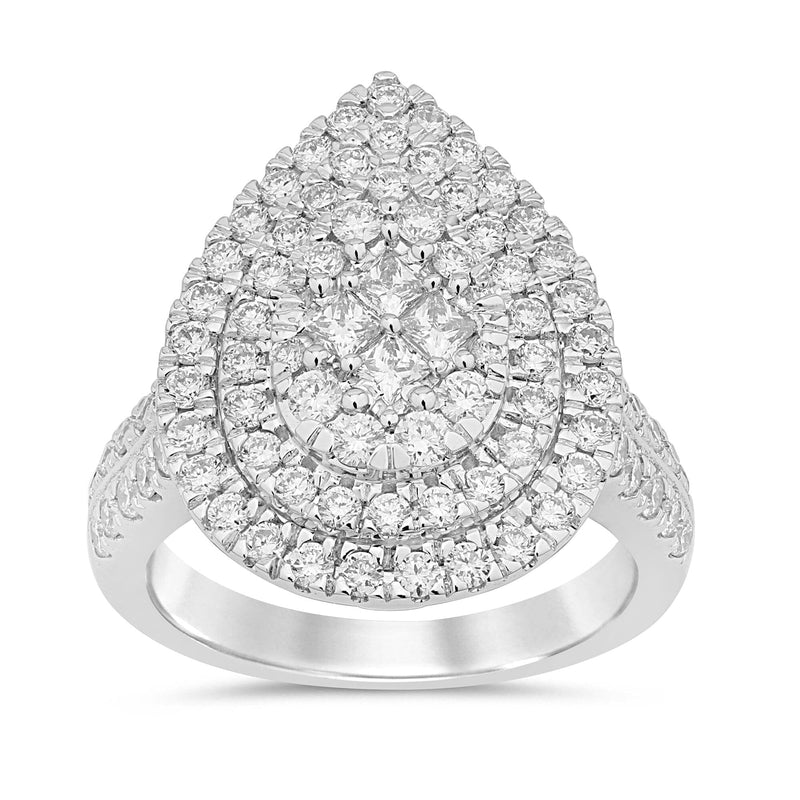 Meera Double Pear Halo Ring with 1.50ct of Laboratory Grown Diamonds in 9ct White Gold Rings Bevilles 