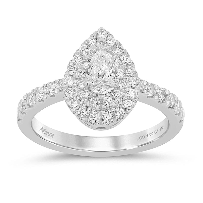 Meera Double Pear Halo Ring with 1.00ct of Laboratory Grown Diamonds in 9ct White Gold Rings Bevilles 