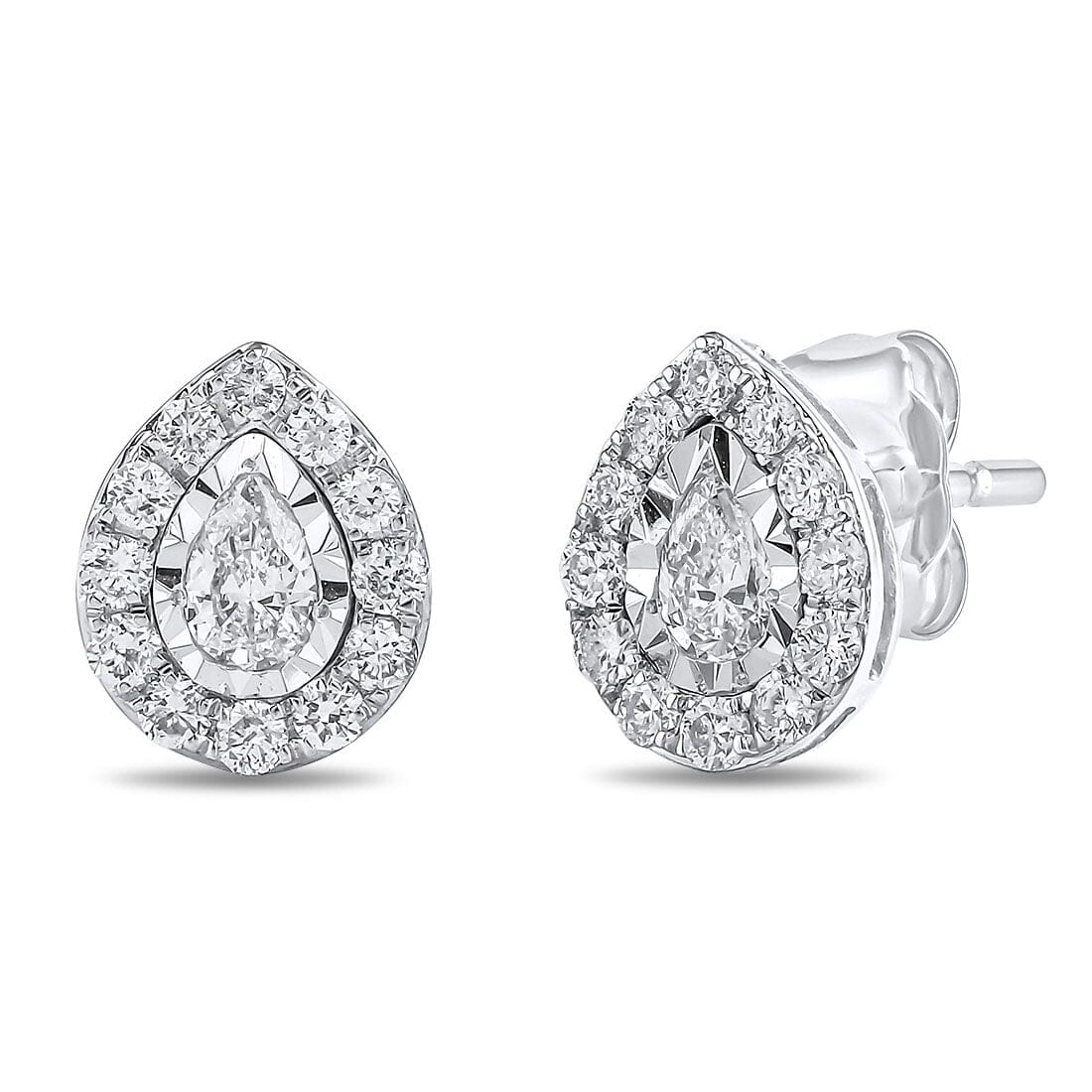 Meera Halo Stud Earrings with 0.35ct of Laboratory Grown Diamonds in 9ct White Gold Earrings Bevilles 