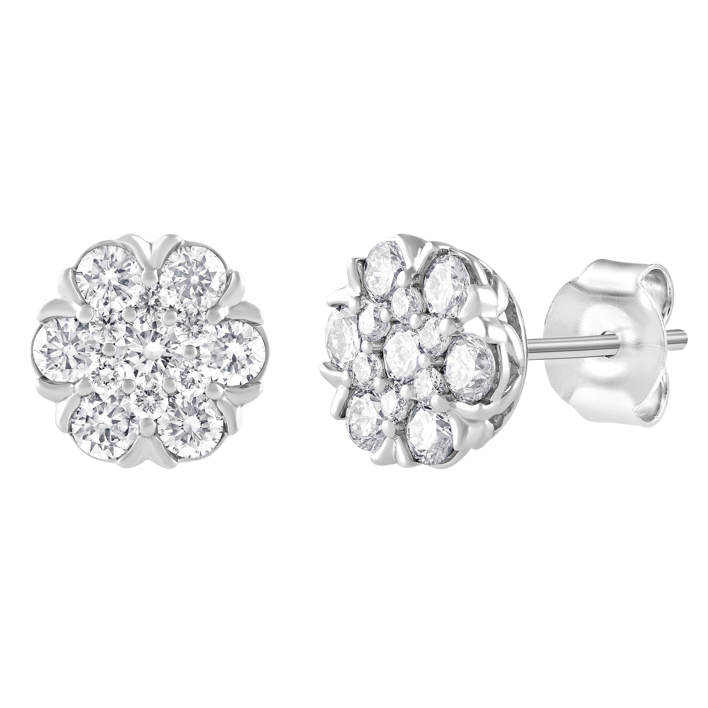 Meera Cluster Stud Earrings with 1.00ct of Laboratory Grown Diamonds in 9ct White Gold Earrings Bevilles 