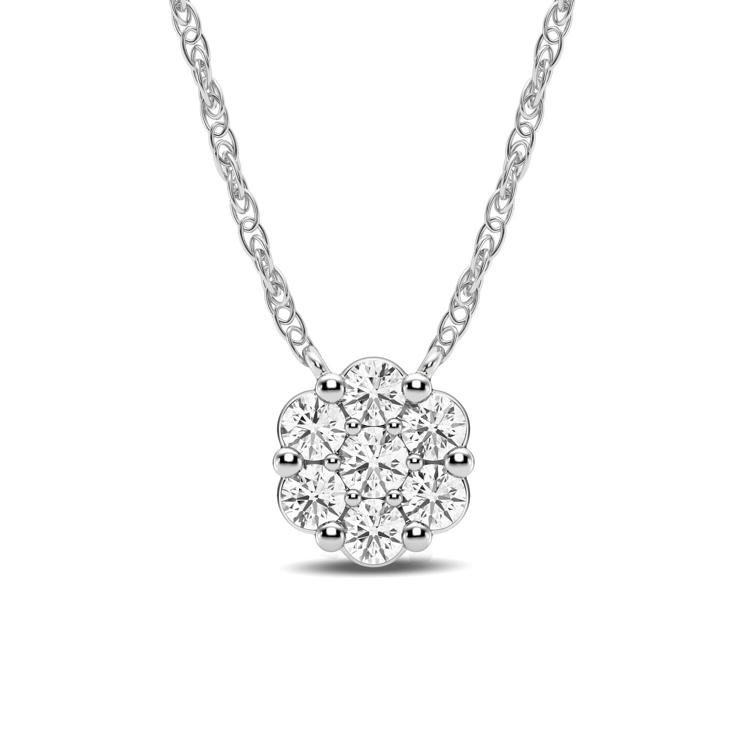 Meera Flower Necklace with 1/5ct of Laboratory Grown Diamonds in 9ct White Gold Necklaces Bevilles 