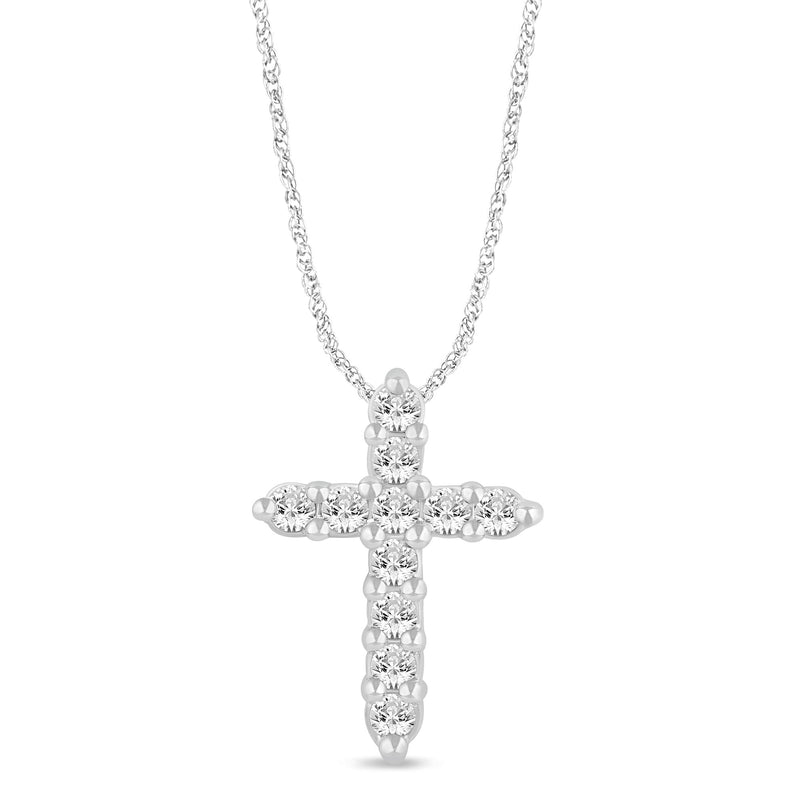Meera Cross Necklace with 1/4ct of Laboraory Grown Diamonds in 9ct White Gold Necklaces Bevilles 