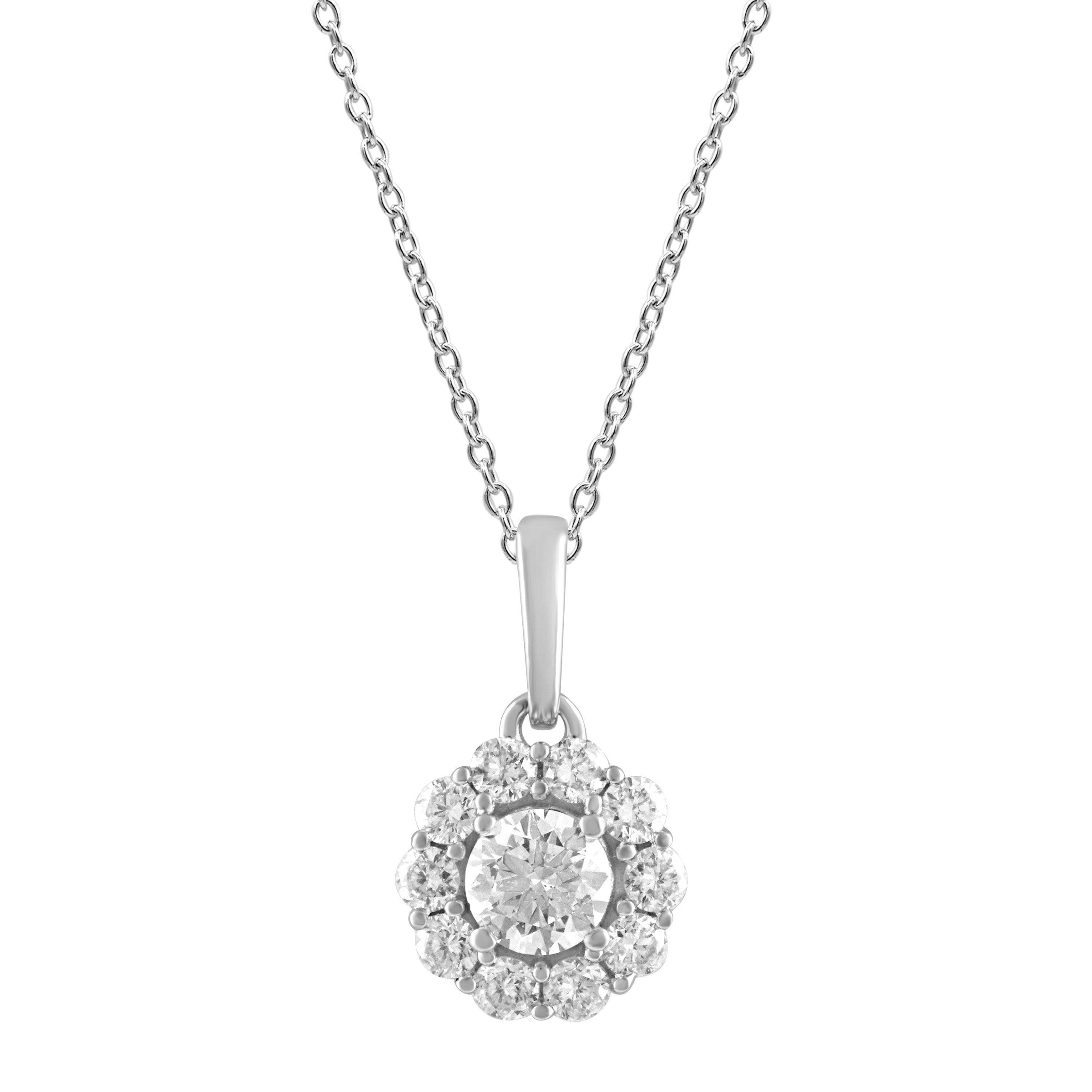 Meera Halo Necklace with 1/2ct of Laboratory Grown Diamonds in 9ct White Gold Necklaces Meera 