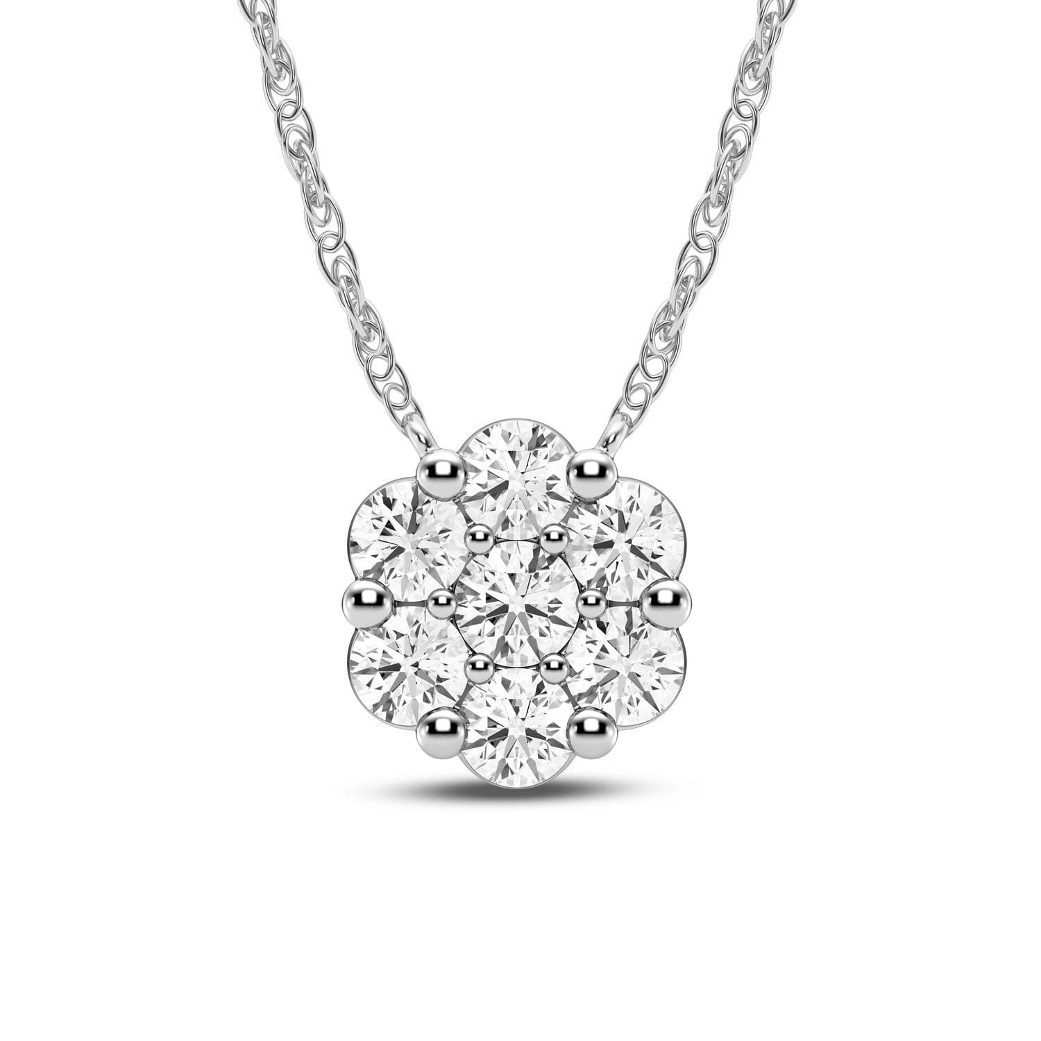 Meera Flower Necklace with 1/2ct of Laboratory Grown Diamonds in 9ct White Gold Necklaces Bevilles 