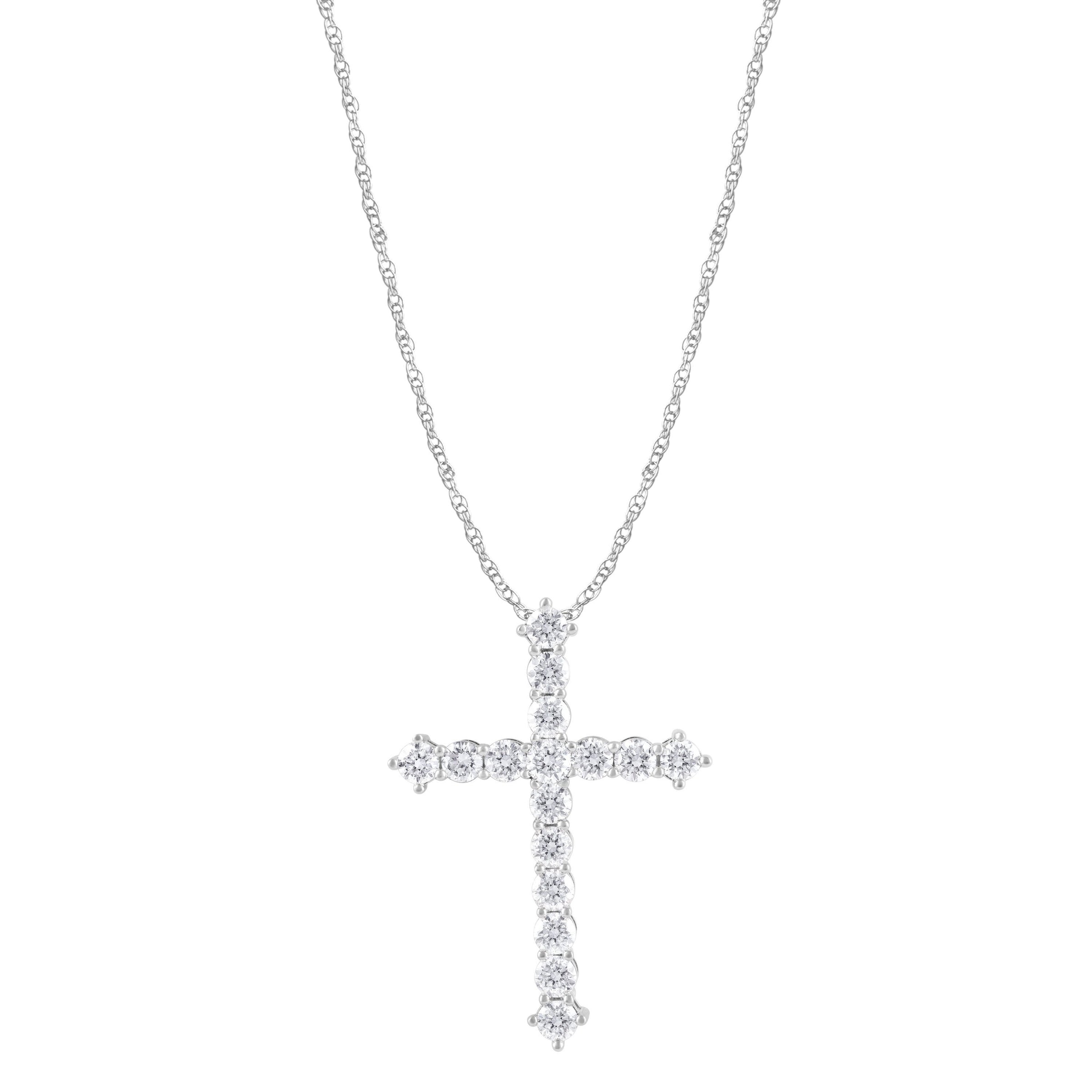 Meera Cross Necklace with 1.00ct of Laboratory Grown Diamonds in 9ct White Gold Necklaces Bevilles 