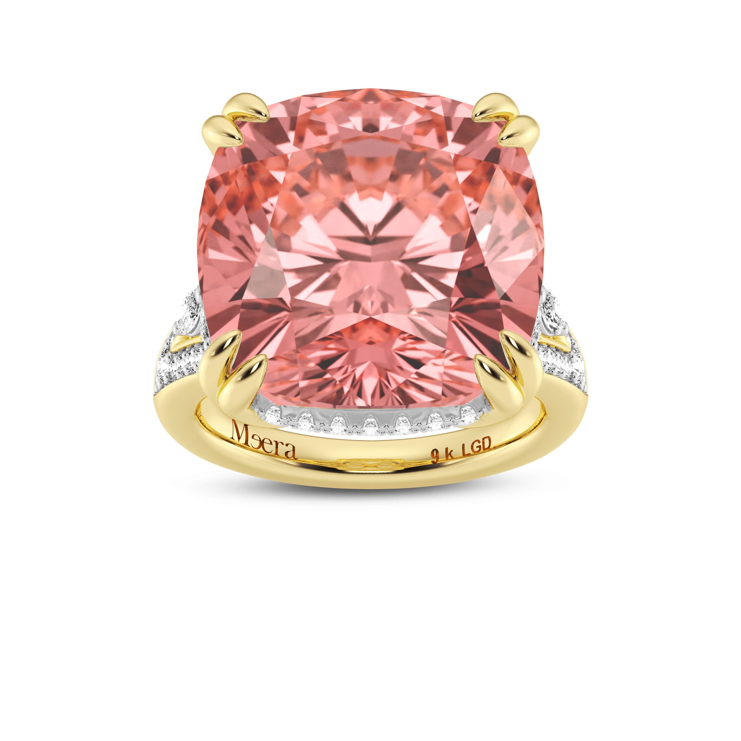 Meera Laboratory Grown Padparadscha Ring with 0.70ct of Laboratory Grown Diamonds in 9ct Yellow Gold Rings Bevilles 