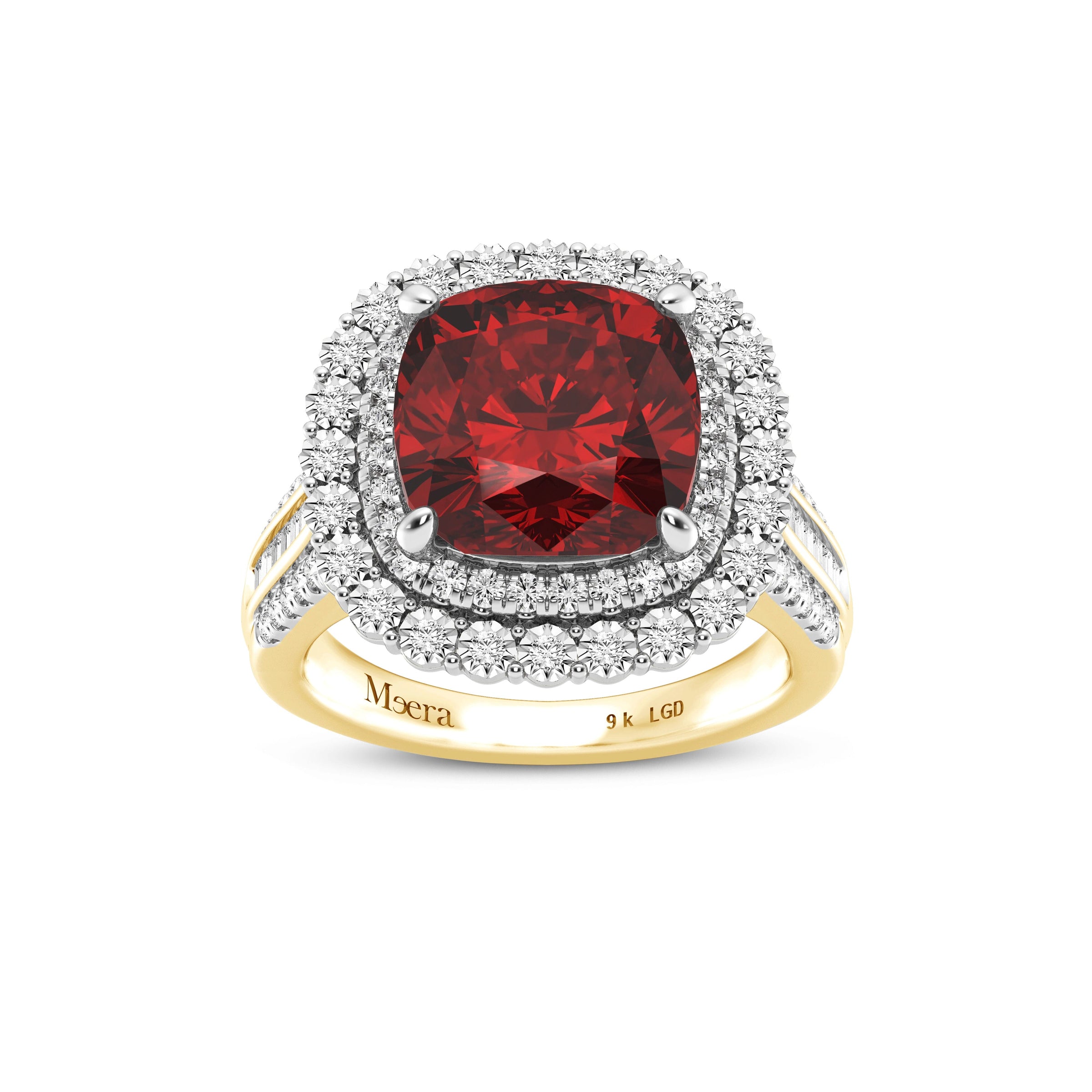 Meera Laboratory Grown Burmese Ruby Ring with 1/2ct of Laboratory Grown Diamonds in 9ct Yellow Gold Rings Bevilles 