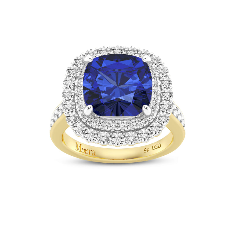 Meera Laboratory Grown Ceylon Sapphire Ring with 1/2ct of Laboratory Grown Diamonds in 9ct Yellow Gold Rings Bevilles 