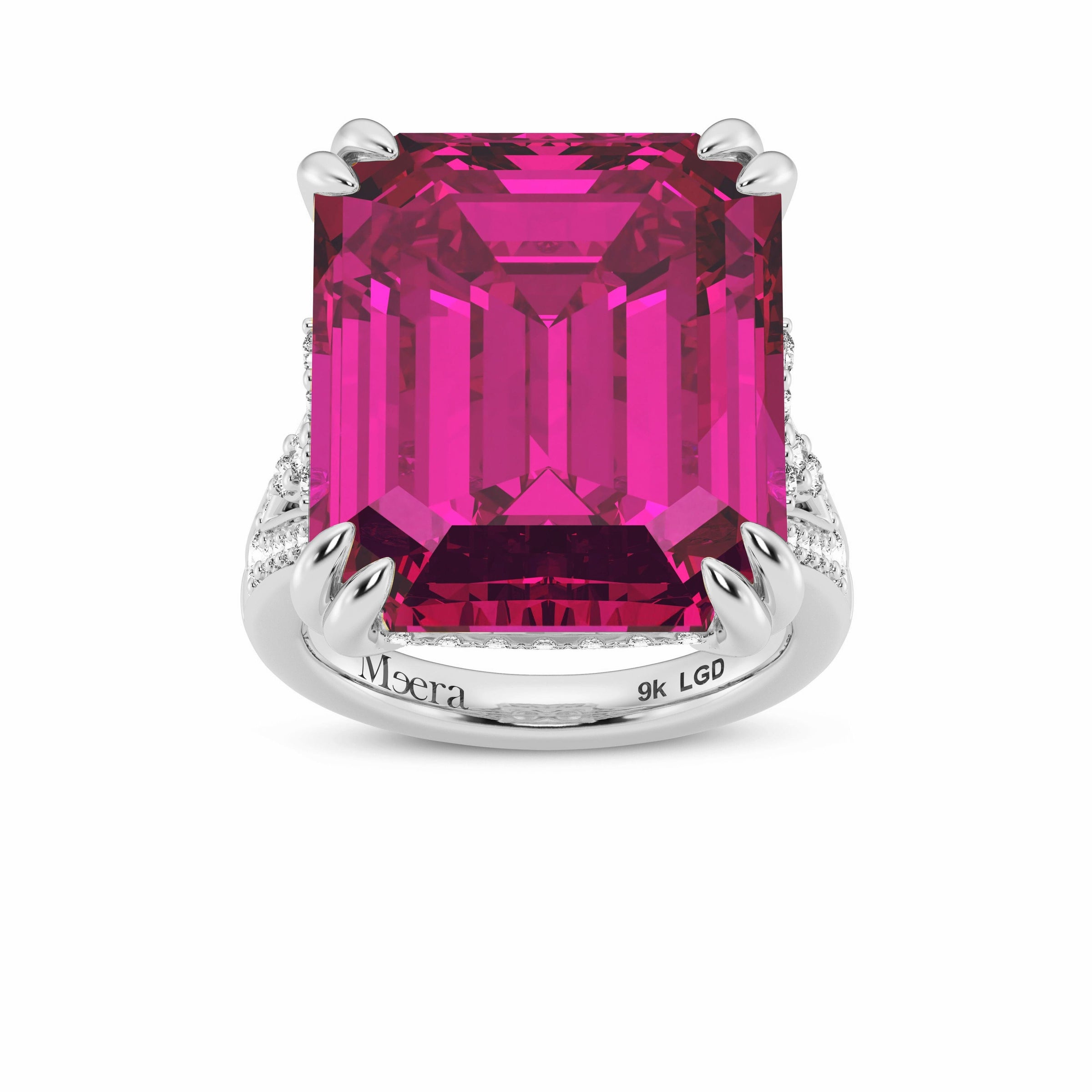 Meera Laboratory Grown Pink Sapphire Ring with 3/4ct of Laboratory Grown Diamonds in 9ct White Gold Rings Bevilles 