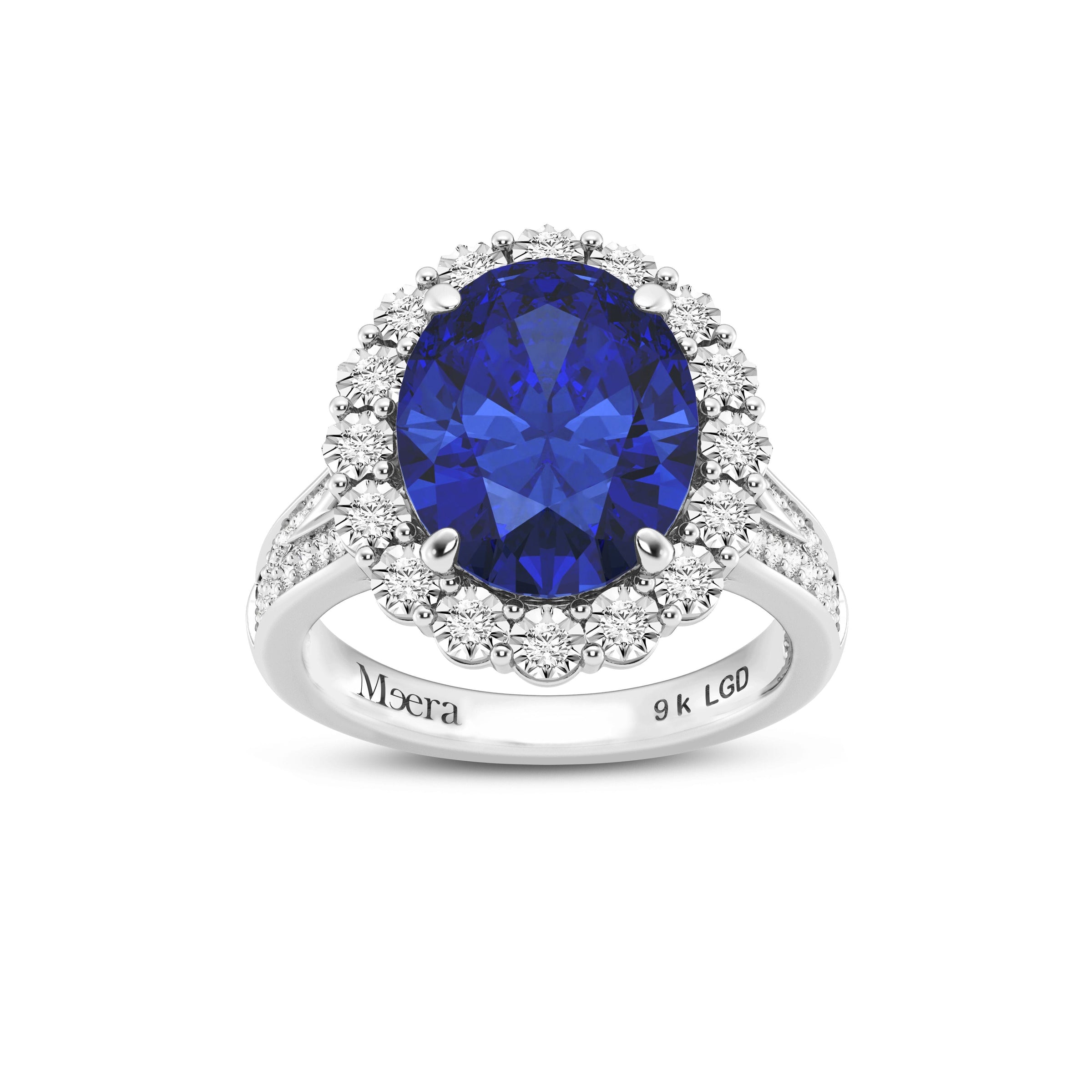 Meera Laboratory Grown Ceylon Sapphire Ring with 1/2ct of Laboratory Grown Diamonds in 9ct White Gold Rings Bevilles 